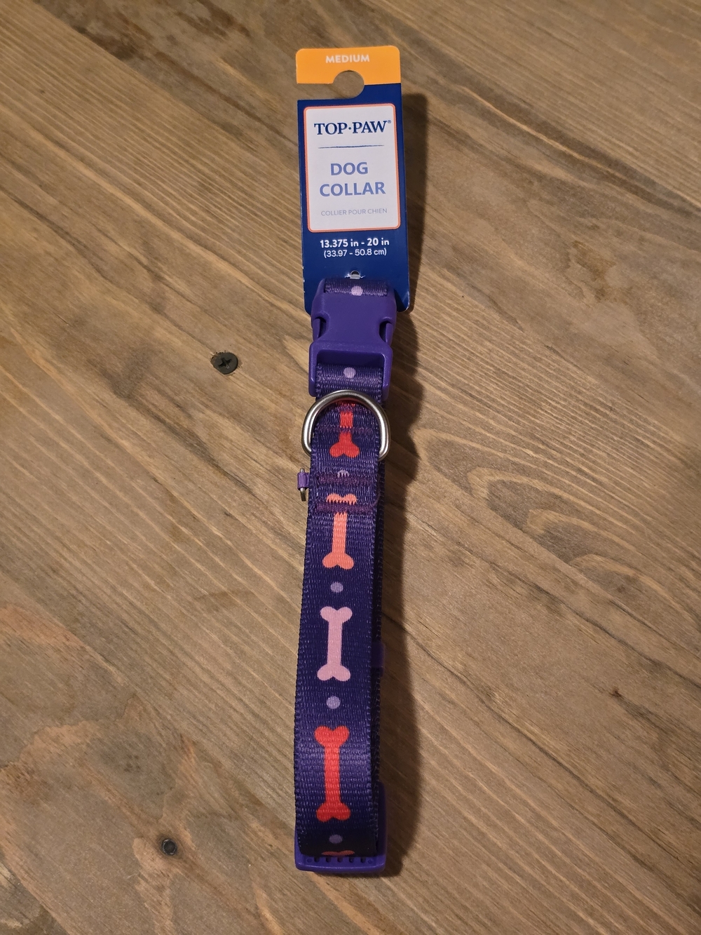 Top Paw Purple Dog Collar with Pink and Red Bone Pattern